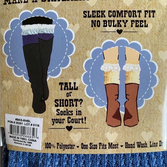 NEW Britt's Knits Boot Socks Frilled Blue Two Buttons Cuff Lace One Size - Picture 6 of 6